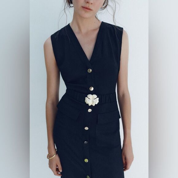 Zara Dresses & Skirts - ZARA LINEN BELTED MIDI DRESS